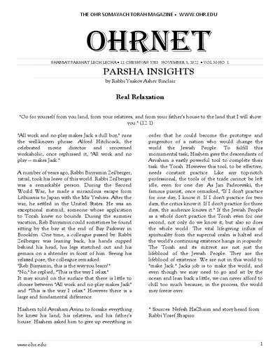 OHRNET — Parshas Lech-Lecha