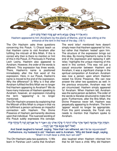 Ohr Hachaim Hakadosh — Parshas Vayeira