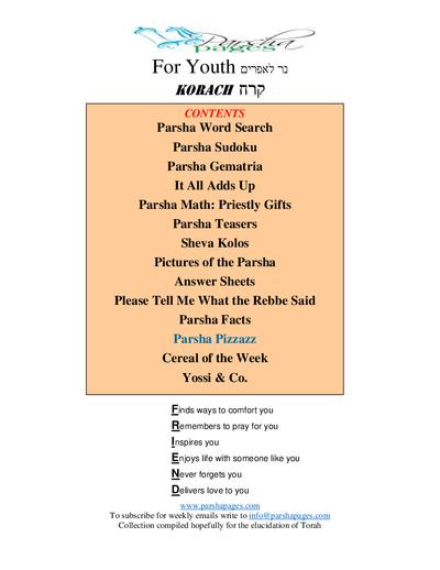 Parsha Pages Youth — Parshas Korach