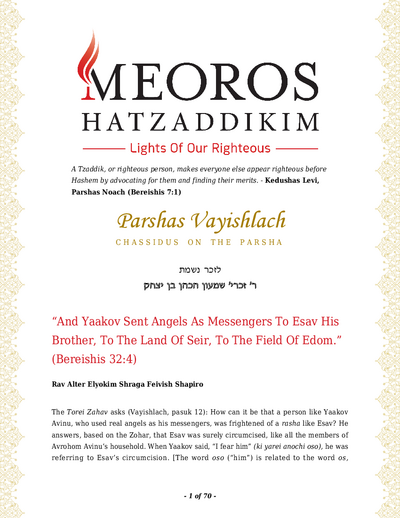 Me'oros Hatzaddikim — Parshas Vayishlach