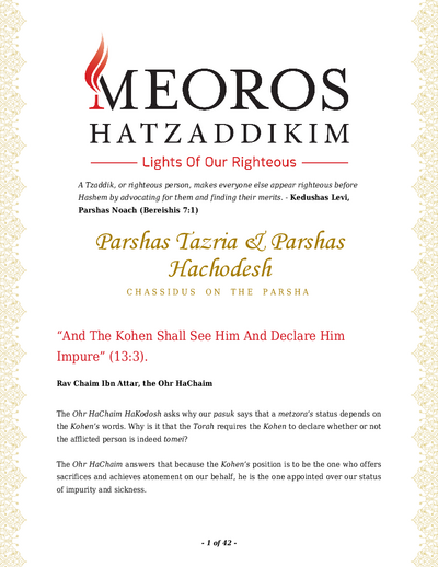 Me'oros Hatzaddikim — Parshas Tazria