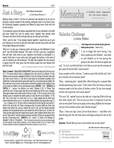 Menucha Magazine — Parshas Beshalach