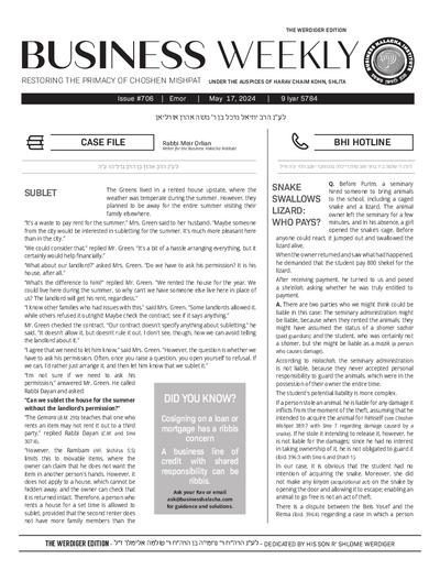 Business Weekly — Parshas Emor