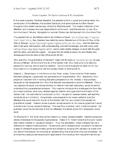 Michal Horowitz - Shiurim & Classes — Parshas Vayak'hel