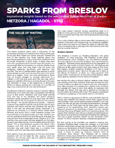 Sparks from Breslov — Parshas Metzora