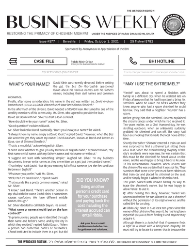 Business Weekly — Parshas Bereishis