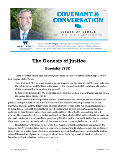 Covenant & Conversation — Parshas Bereishis