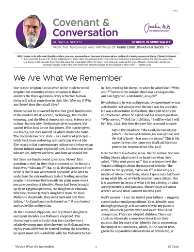 Covenant & Conversation — Parshas Ki Savo