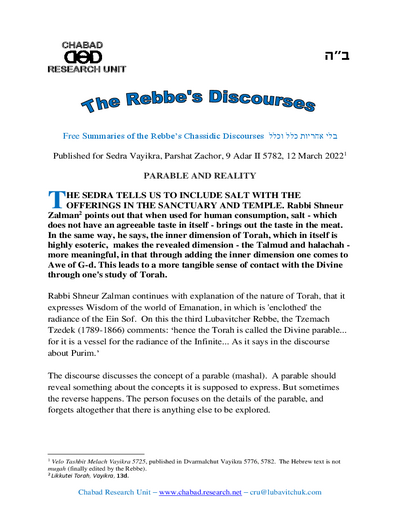 Chabad Research Unit — Parshas Vayikra