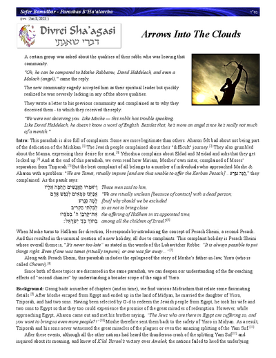 Divrei Shaagasi — Parshas Behaalotcha