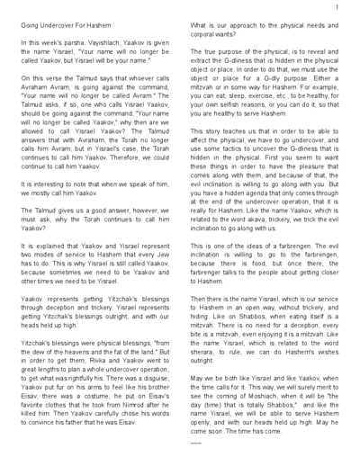 Words of Wisdom from Rabbi Yitzi — Parshas Vayishlach