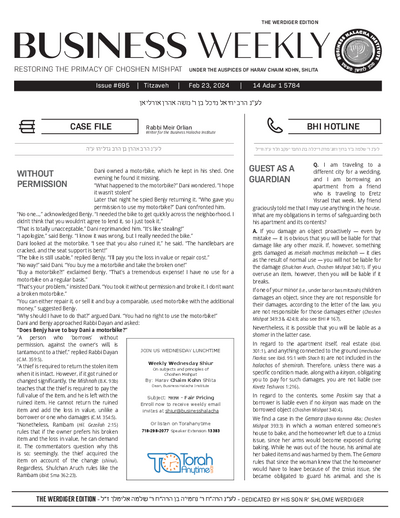 Business Weekly — Parshas Tetzaveh