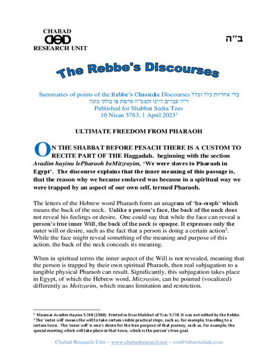 Chabad Research Unit — Parshas Tsav