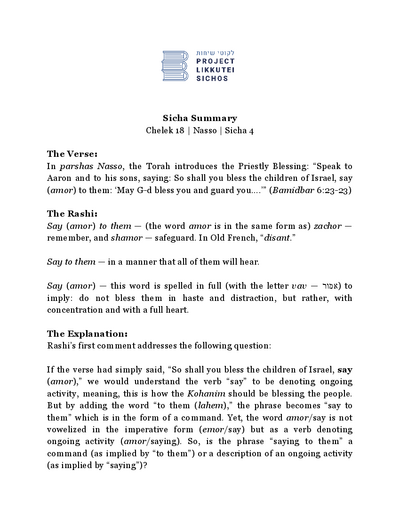 Project Likkutei Sichos — Parshas Naso