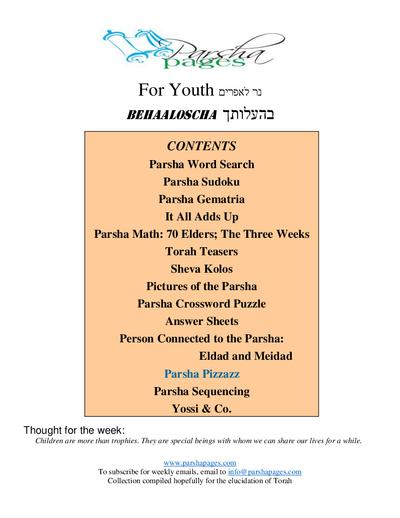 Parsha Pages Youth — Parshas Behaalotcha