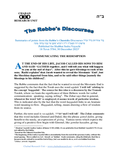 Chabad Research Unit — Parshas Vayechi