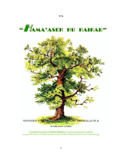 Hama'aseh Hu Haikar — Parshas Beshalach