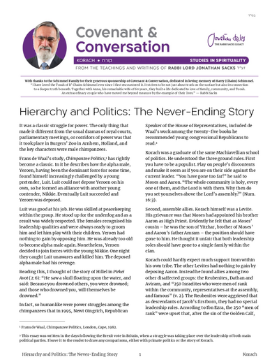 Covenant & Conversation — Parshas Korach