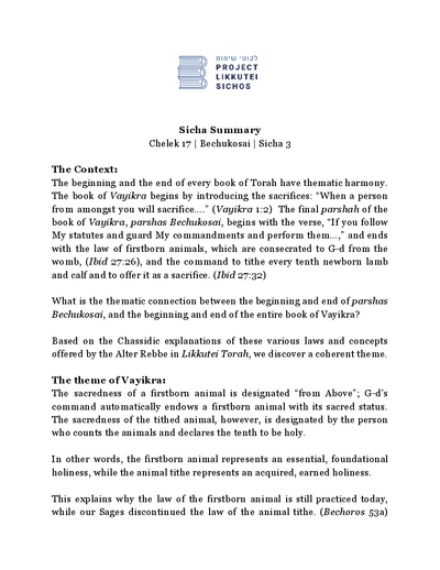 Project Likkutei Sichos — Parshas Bechukosai