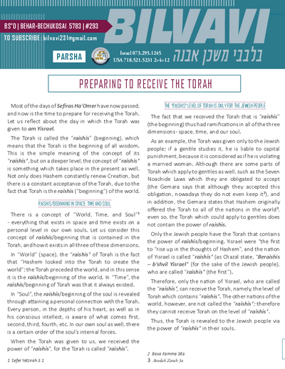Bilvavi — Parshas Behar-Bechukosai