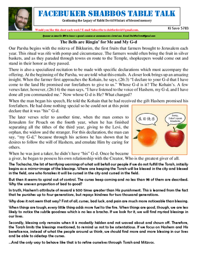 Facebuker Shabbos Table Talk — Parshas Ki Savo