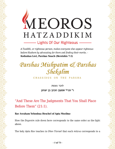 Me'oros Hatzaddikim — Parshas Mishpatim