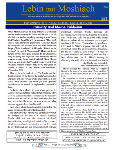 Lebin mit Moshiach — Parshas Behaalotcha