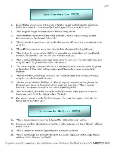 Questions on the Sidra — Parshas Pinchas