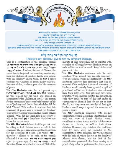 Ohr Hachaim Hakadosh — Parshas Pinchas
