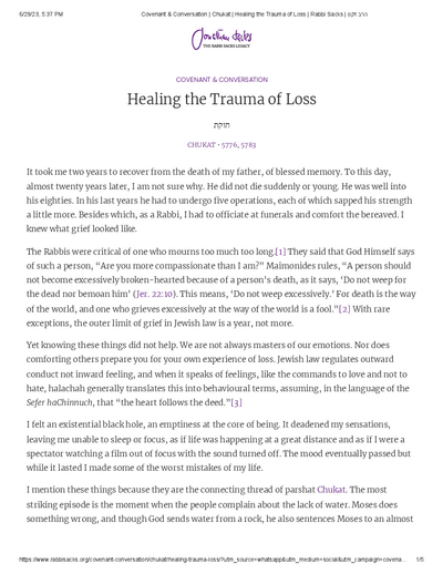 Covenant & Conversation — Parshas Chukas-Balak