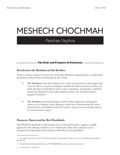 Meshech Chochma — Parshas Vayikra