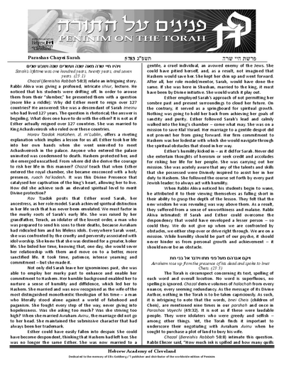 Peninim on the Torah — Parshas Chayei Sarah