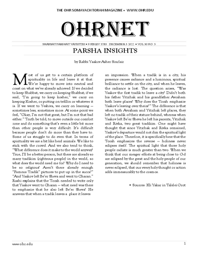 OHRNET — Parshas Vayeitzei