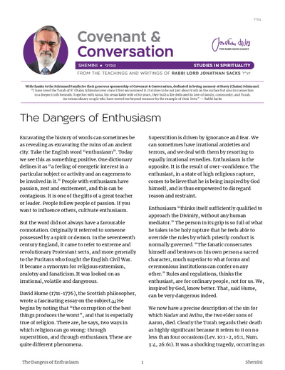 Covenant & Conversation — Parshas Shemini