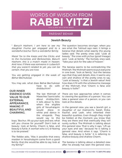 Words of Wisdom from Rabbi Yitzi — Parshas Behar