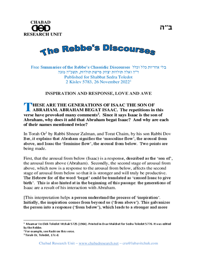 Chabad Research Unit — Parshas Toldos