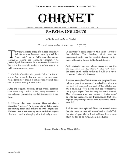 OHRNET — Parshas Terumah