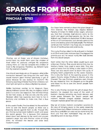 Sparks from Breslov — Parshas Pinchas