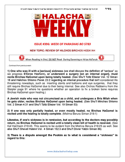 Halacha Weekly — Parshas Bo