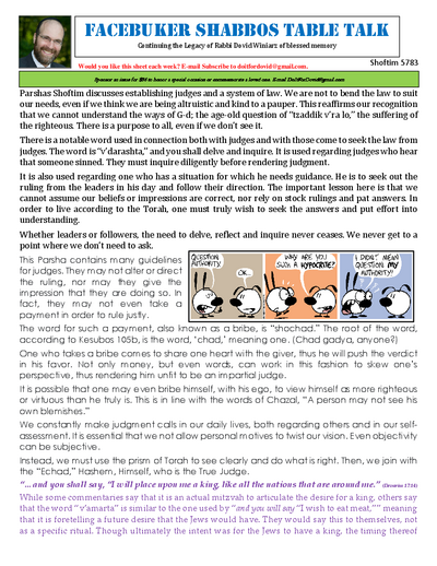 Facebuker Shabbos Table Talk — Parshas Shoftim