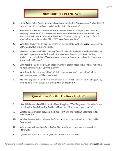 Questions on the Sidra — Parshas Vayeitzei