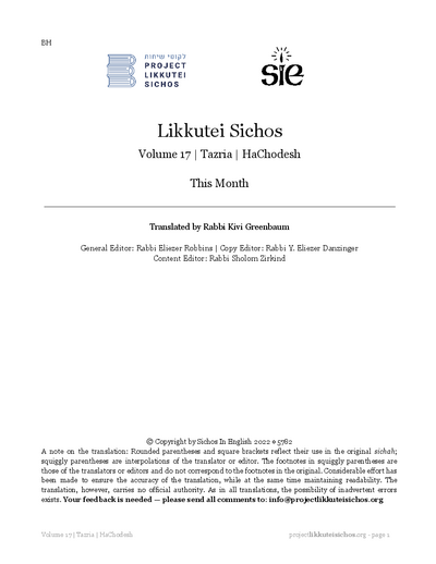 Project Likkutei Sichos — Parshas Tazria