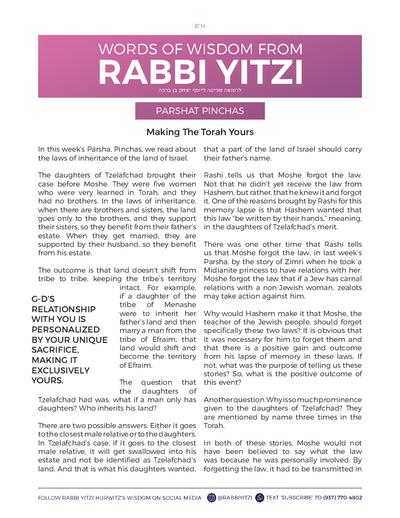 Words of Wisdom from Rabbi Yitzi — Parshas Pinchas