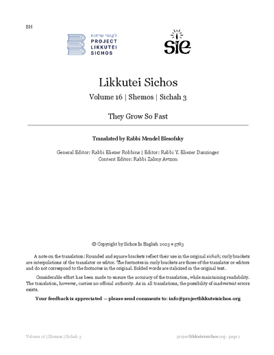 Project Likkutei Sichos — Parshas Shemos