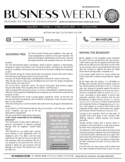 Business Weekly — Parshas Pinchas
