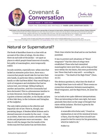 Covenant & Conversation — Parshas Matos-Massei