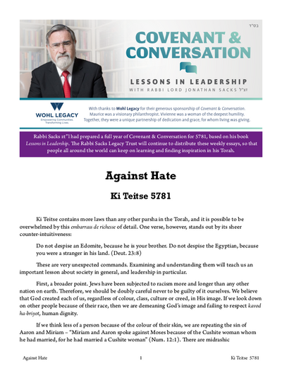 Covenant & Conversation — Parshas Ki Teitzei