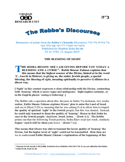 Chabad Research Unit — Parshas Re'eh