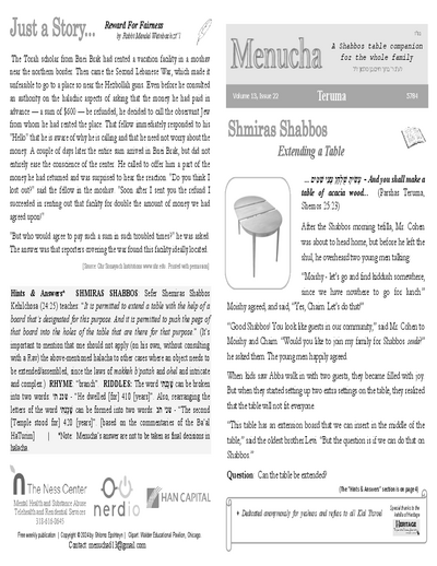 Menucha Magazine — Parshas Terumah