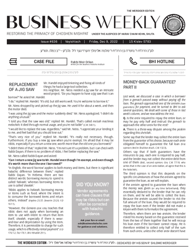 Business Weekly — Parshas Vayishlach